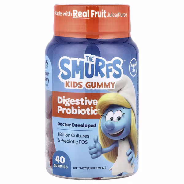 The Smurfs, Kids Gummy, Digestive Probiotic, Ages 3+, Smurf Berry, 40 Gummies