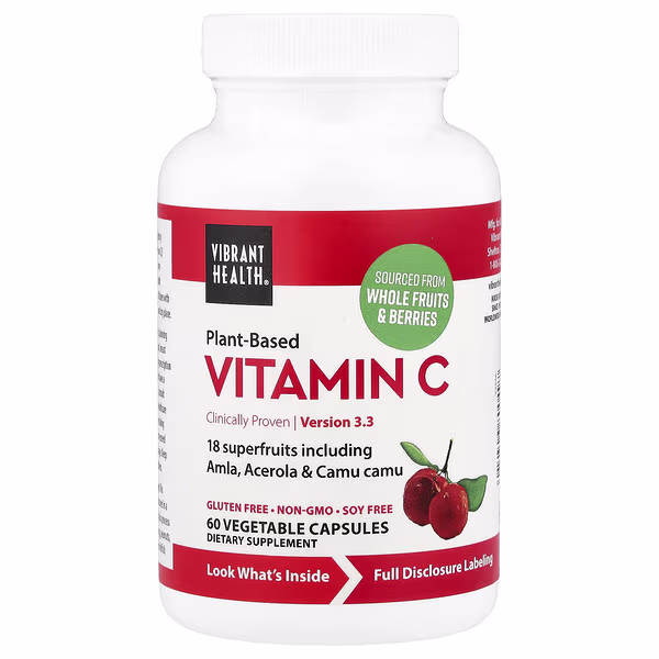 Vibrant Health, Plant-Based Vitamin C, 60 Vegetable Capsules
