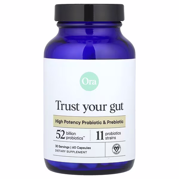 Ora, Trust Your Gut, High Potency Probiotic & Prebiotic, 60 Capsules