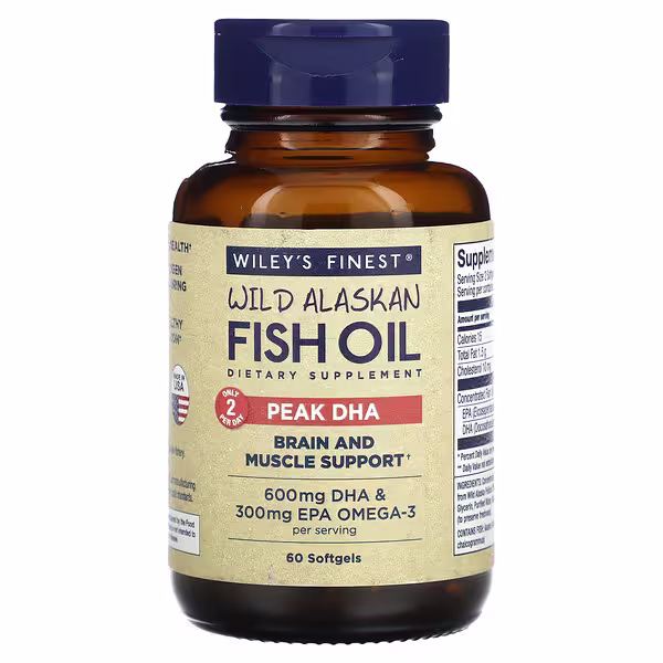 Wiley's Finest, Wild Alaskan Fish Oil, Peak DHA, 60 Softgels
