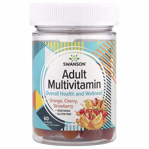 Swanson, Adult Multivitamin Gummies, Orange, Cherry, Strawberry , 60 Gummies