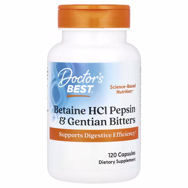 Doctor's Best, Betaine HCl Pepsin & Gentian Bitters, 120 Capsules