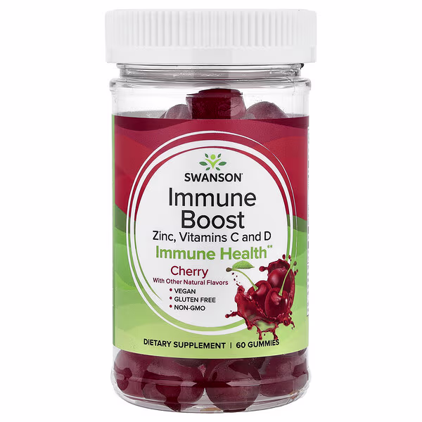 Swanson, Immune Boost Zinc, Vitamins C and D Gummies, Cherry, 60 Gummies