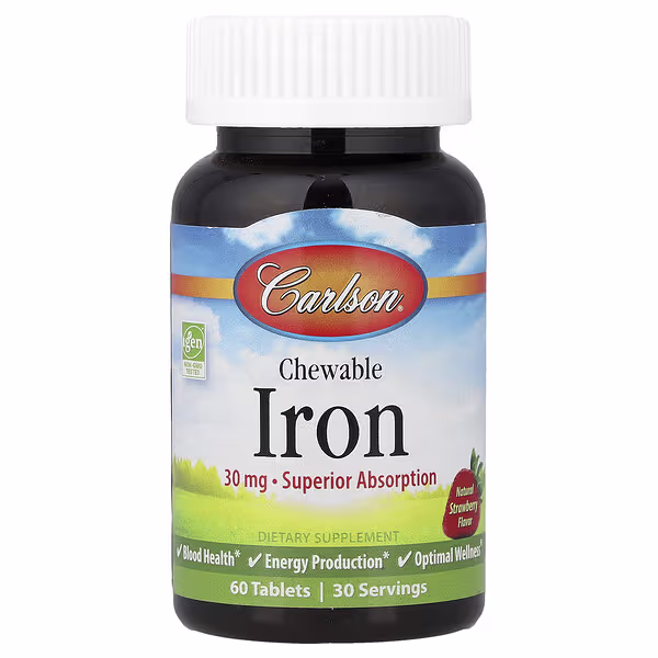 Carlson, Chewable Iron, Natural Strawberry, 60 Tablets (15 mg per Tablet)