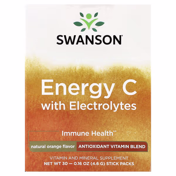 Swanson, Energy C with Electrolytes, Natural Orange, 30 Stick Packs, 0.16 oz (4.6 g) Each