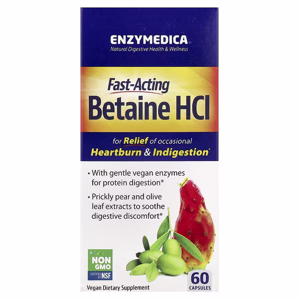 Enzymedica, Fast-Acting Betaine HCl, 60 Capsules