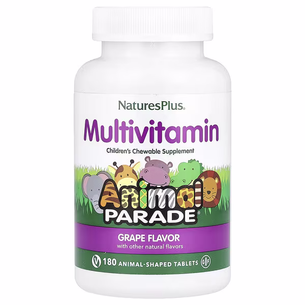 NaturesPlus, Animal Parade®, Children's Chewable Multivitamin, Grape, 180 Animal-Shaped Tablets