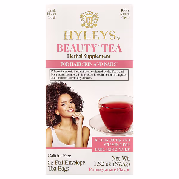 Hyleys Tea, Beauty Tea, Pomegranate, Caffeine-Free, 25 Foil Envelope Tea Bags, 1.32 oz (37.5 g)