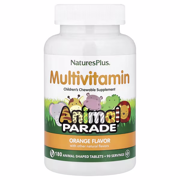 NaturesPlus, Animal Parade®, Multivitamin Children's Chewable Supplement, Orange, 180 Animal-Shaped Tablets
