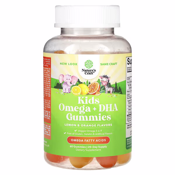 Nature's Craft, Kids Omega + DHA Gummies, Lemon & Orange, 60 Gummies
