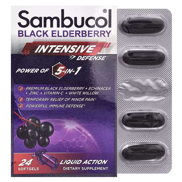 Sambucol, Black Elderberry, Intensive Defense, Power of 5-in-1, 24 Softgels