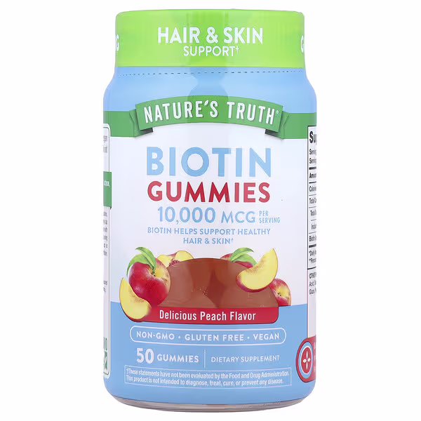 Nature's Truth, Biotin Gummies, Delicious Peach, 50 Gummies (5,000 mcg per Gummy)
