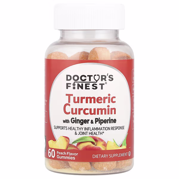 Doctor's Finest, Turmeric Curcumin Gummies With Ginger & Piperine, Peach, 60 Gummies