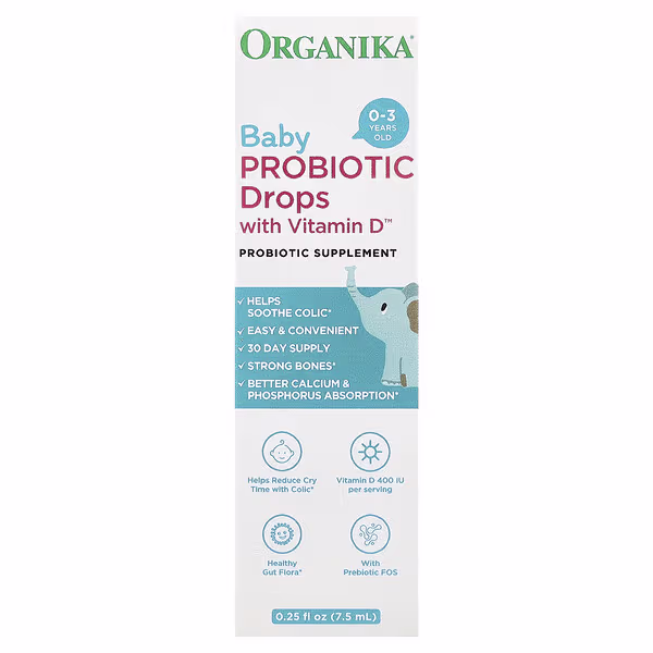 Organika, Baby Probiotic Drops with Vitamin D™, 0-3 Years, 0.25 fl oz (7.5 ml)