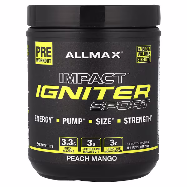 ALLMAX, IMPACT™ IGNITER Sport, Pre-Workout, Peach Mango, 11.29 oz (320 g)