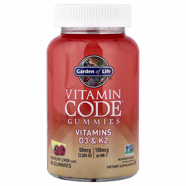 Garden of Life, Vitamin Code® Gummies, Vitamins D3 & K2, Raspberry Lemon, 45 Gummies
