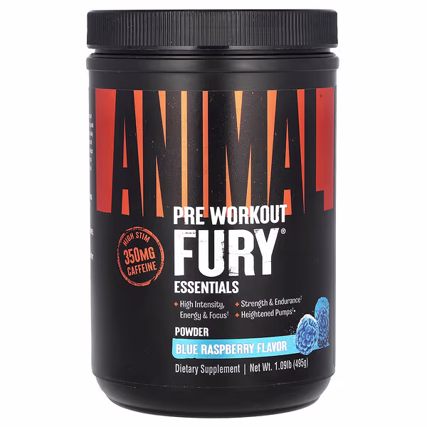 Animal, Fury® Essentials, Pre Workout, Blue Raspberry, 1.09 lb (495 g)