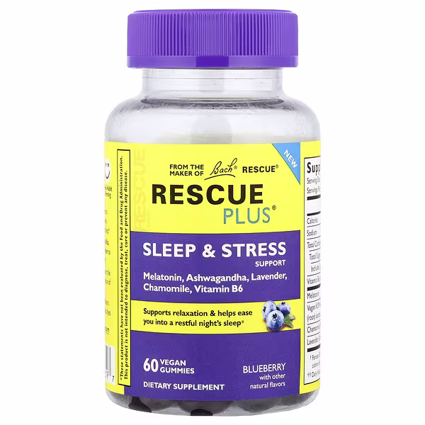 Bach, Rescue Plus®, Sleep & Stress Support Gummies, Blueberry, 60 Vegan Gummies