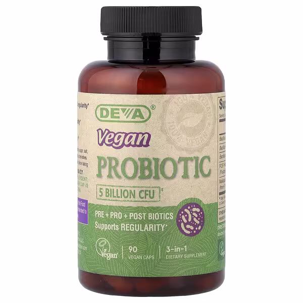 Deva, 3-in-1 Vegan Probiotic, 5 Billion CFU, 90 Vegan Caps