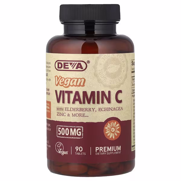 Deva, Vegan Vitamin C with Elderberry, Echinacea, Zinc, 90 Tablets