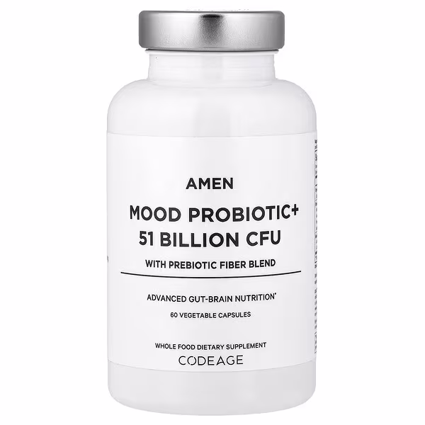 Codeage, Amen, Mood Probiotic+ With Prebiotic Fiber Blend, 60 Vegetable Capsules