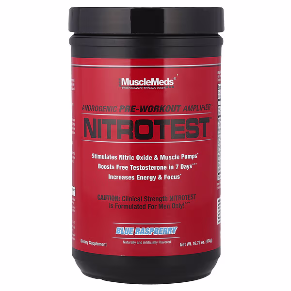 MuscleMeds, Nitrotest™, Androgenic Pre-Workout Amplifier, Blue Raspberry, 16.72 oz (474 g)