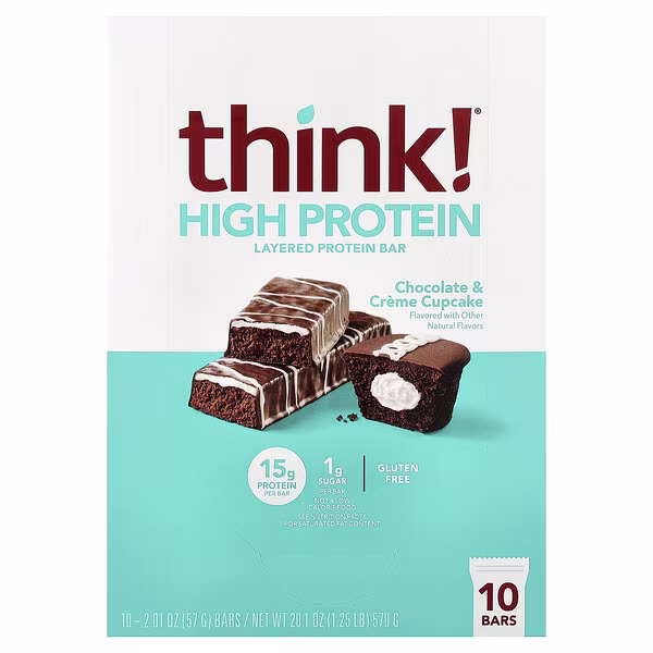 Think !, High Protein Bars, Chocolate & Creme Cupcake, 10 Bars, 2.01 oz (57 g) Each