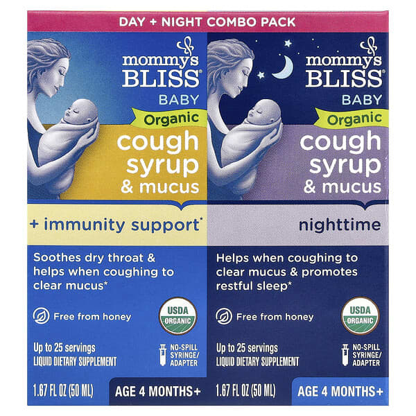 Mommy's Bliss, Baby Organic Cough Syrup & Mucus, Day/Night Pack, Age 4 Months+, 2 Pack, 1.67 fl oz (50 ml) Each