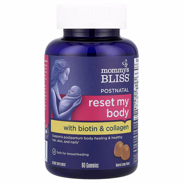 Mommy's Bliss, Postnatal, Reset My Body With Biotin & Collagen, Natural Lemon, 60 Gummies