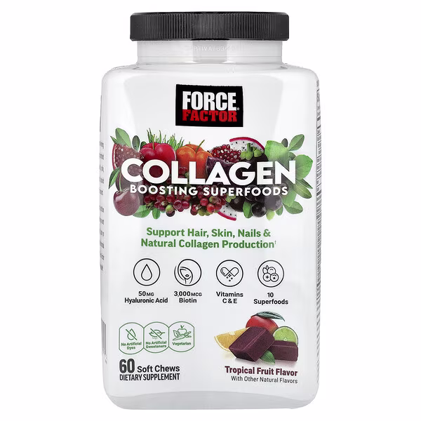 Force Factor, Collagen Boosting Superfoods, Tropical Fruit, 60 Soft Chews