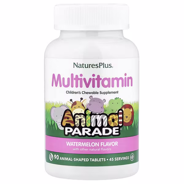 NaturesPlus, Animal Parade®, Children's Chewable Multivitamin Supplement, Watermelon, 90 Animal-Shaped Tablets