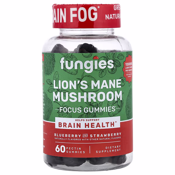 Fungies, Lion's Mane Mushroom Gummies, Blueberry and Strawberry, 60 Pectin Gummies