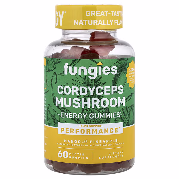 Fungies, Cordyceps Mushroom Energy Gummies, Mango and Pineapple, 60 Pectin Gummies