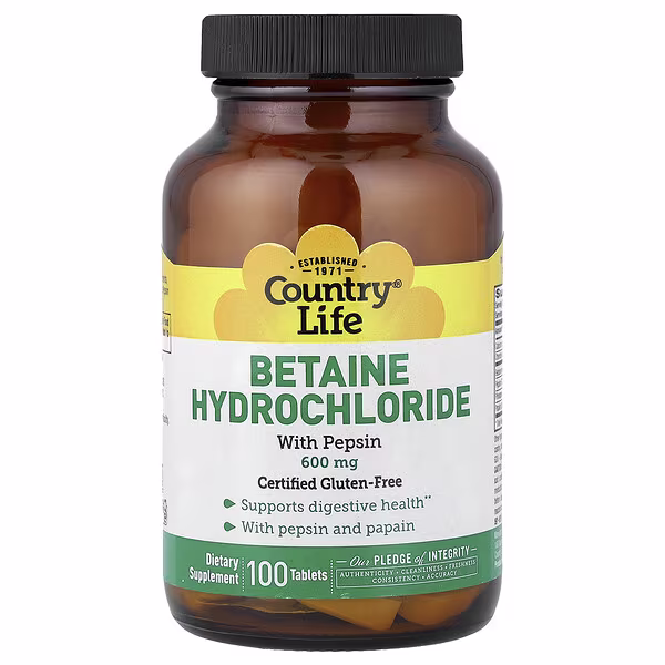 Country Life, Betaine Hydrochloride with Pepsin, 100 Tablets