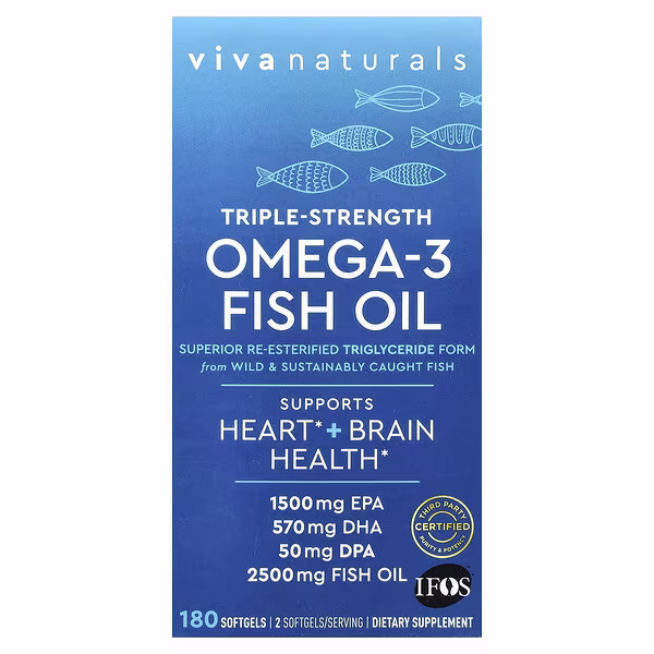 Viva Naturals, Omega-3 Fish Oil, Triple-Strength, 180 Softgels (1,250 mg per Softgel)