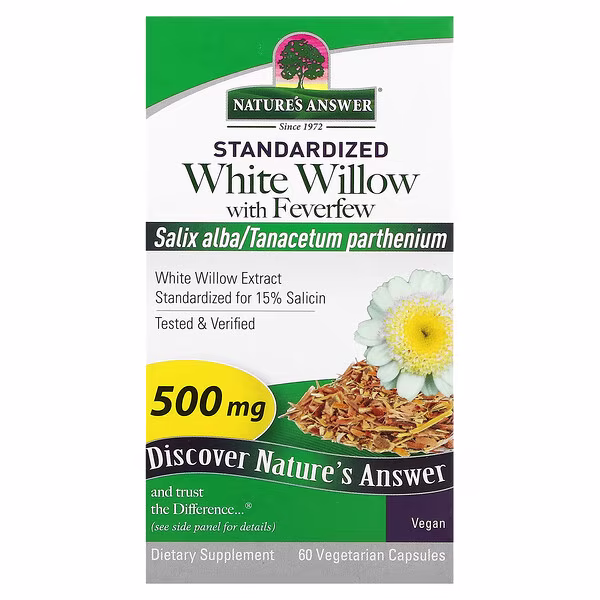 Nature's Answer, White Willow with Feverfew, 500 mg, 60 Vegetarian Capsules