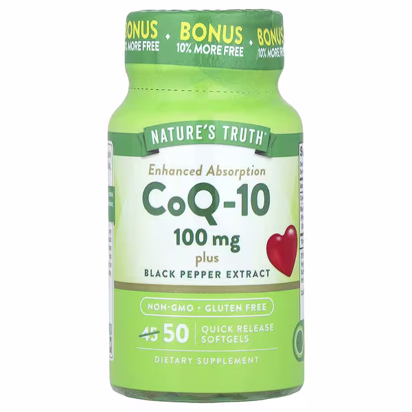 Nature's Truth, CoQ-10 Plus Black Pepper Extract, Enhanced Absorption, 100 mg, 50 Quick Release Softgels