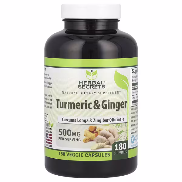 Herbal Secrets, Turmeric & Ginger, 500 mg, 180 Veggie Capsules