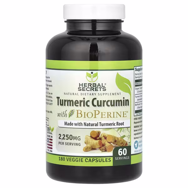 Herbal Secrets, Turmeric Curcumin with BioPerine, 180 Veggie Capsules