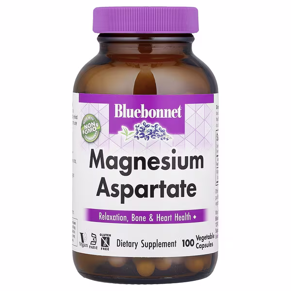 Bluebonnet Nutrition, Magnesium Aspartate, 100 Vegetable Capsules (200 mg per Capsule)