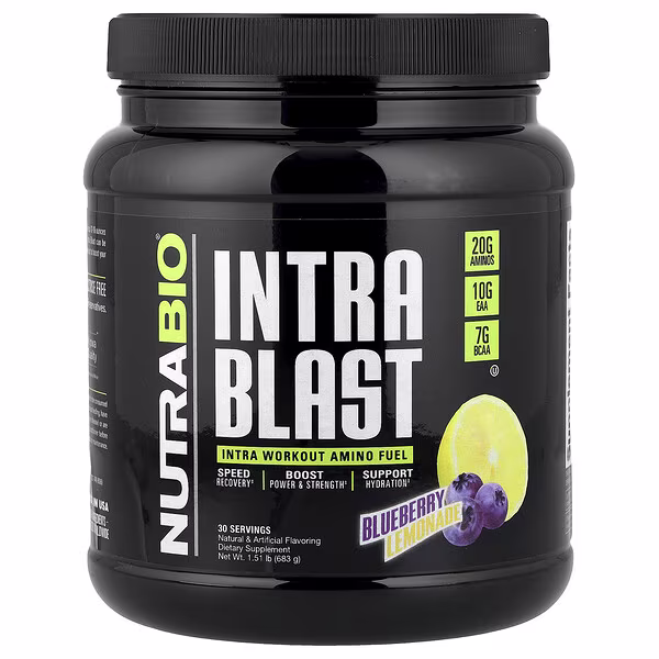 NutraBio, Intra Blast, Intra Workout Amino Fuel, Blueberry Lemonade, 1.51 lb (683 g)