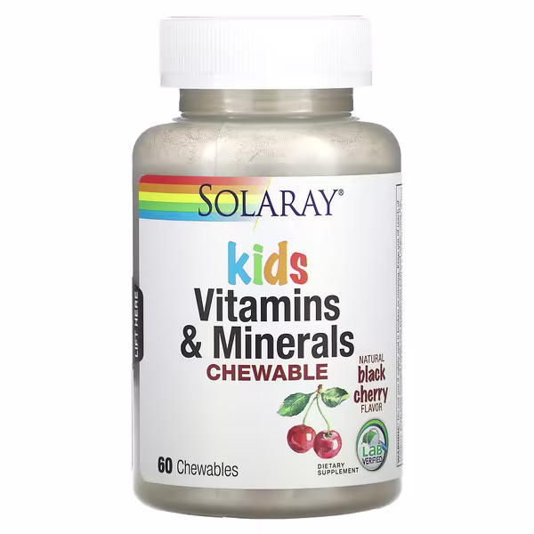 Solaray, Kids Vitamins & Minerals Chewable, Natural Black Cherry, 60 Chewables