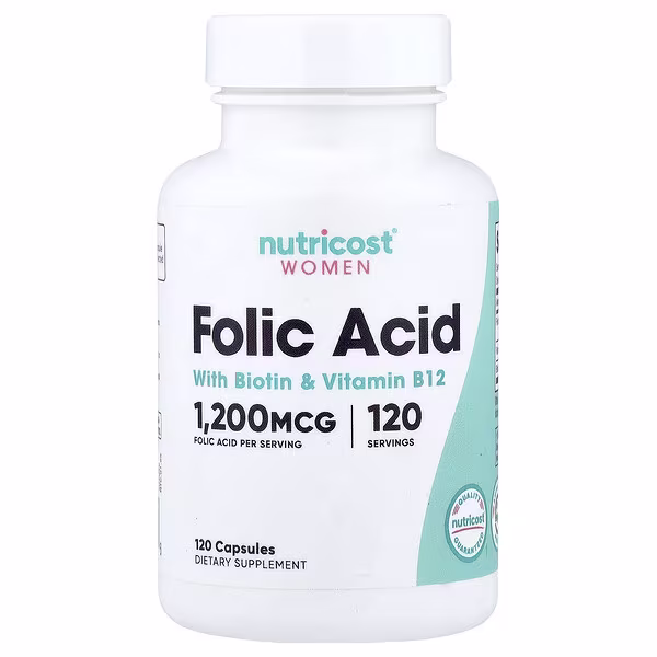 Nutricost, Women, Folic Acid with Biotin & Vitamin B12, 120 Capsules