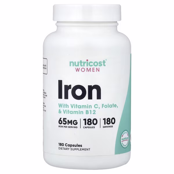 Nutricost, Women, Iron With Vitamin C, Folate, & Vitamin B12, 180 Capsules