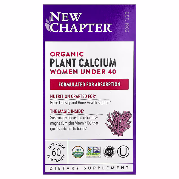 New Chapter, Organic Plant Calcium, Women Under 40, 60 Vegan Slim Tablets
