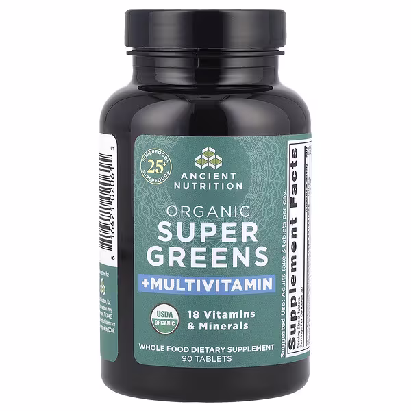 Ancient Nutrition, Organic Super Greens + Multivitamin, 90 Tablets
