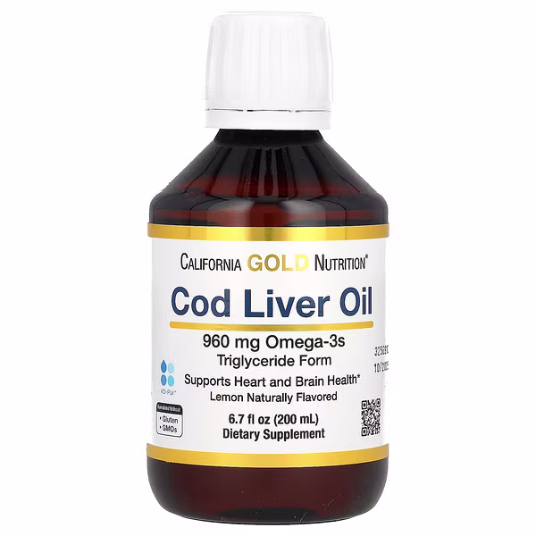 California Gold Nutrition, Cod Liver Oil with Omega-3 Fatty Acids, EPA, DHA, Vitamins A and D, Norwegian, Triglyceride Form, Natural Lemon, 6.7 fl oz (200 ml)