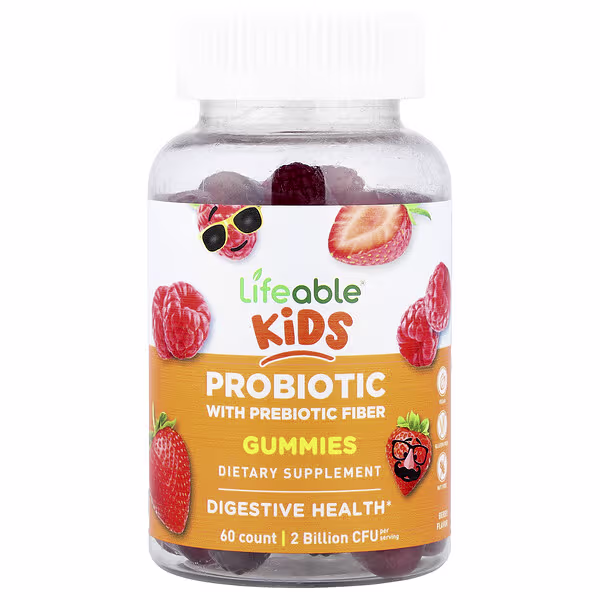 Lifeable, Kids Probiotic With Prebiotic Fiber Gummies, Berry, 60 Gummies