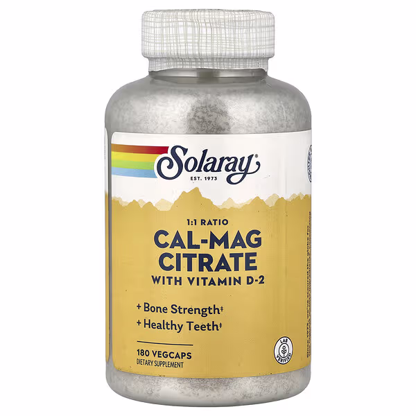 Solaray, Cal-Mag Citrate with Vitamin D-2, 1:1 Ratio, 180 Vegcaps
