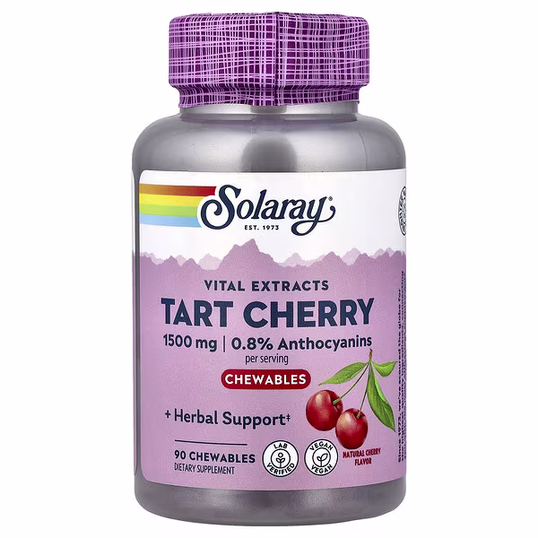 Solaray, Vital Extracts, Tart Cherry, Natural Cherry, 90 Chewables (500 mg per Chewable)